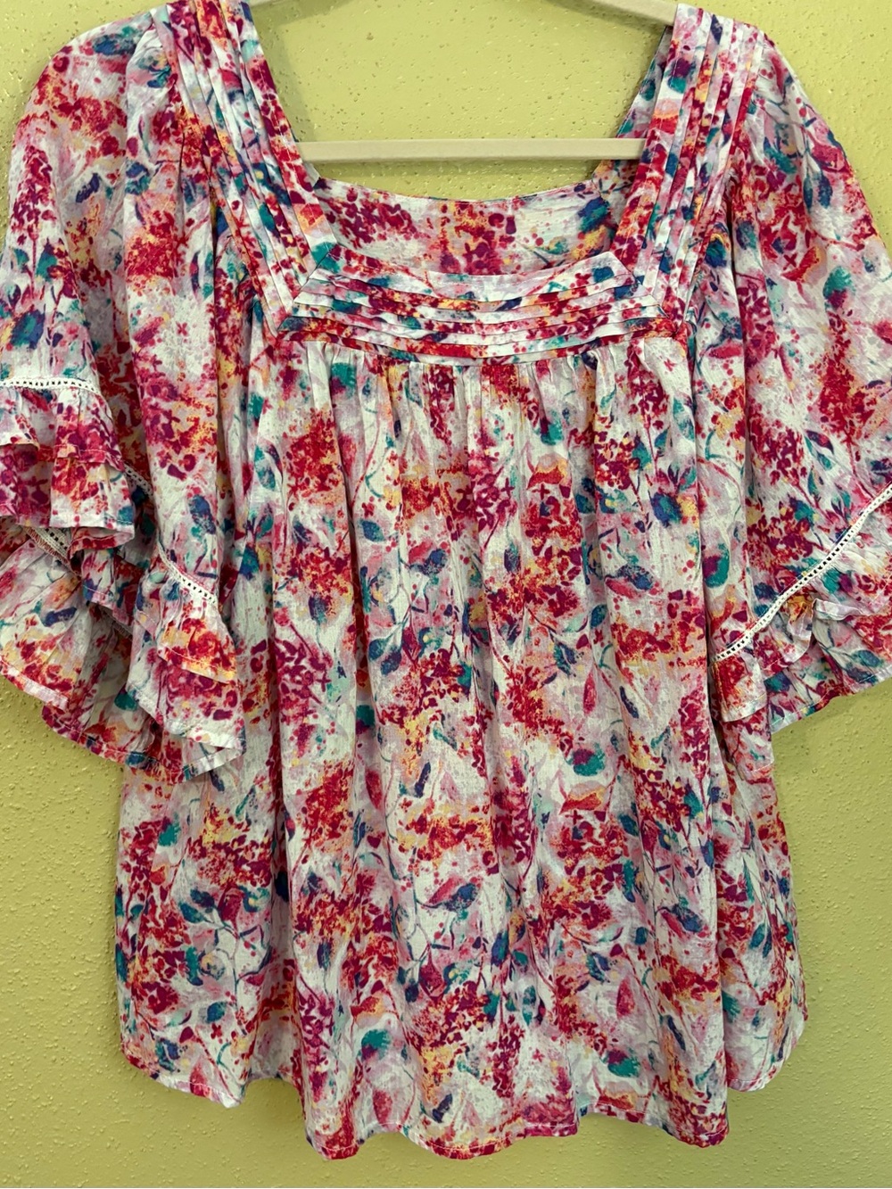 Intro Floral Square-Neck Peasant Top - Pink, Teal, Orange